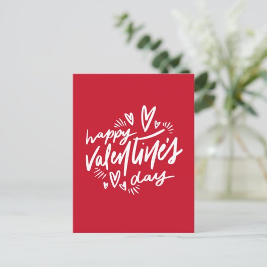 Happy Valentine's Day script Rood en Wit Briefkaart (Staand voorkant)