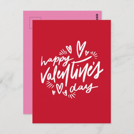 Happy Valentine's Day script Rood en Wit Briefkaart (Voorkant / Achterkant)