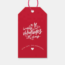 Happy Valentine's Day script Rood en Wit Cadeaulabel
