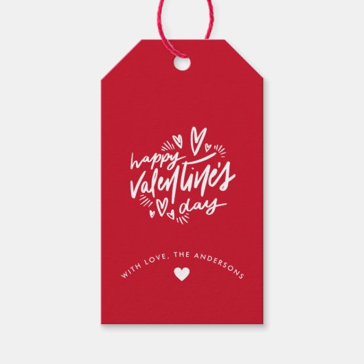 Happy Valentine's Day script Rood en Wit Cadeaulabel (Voorkant)