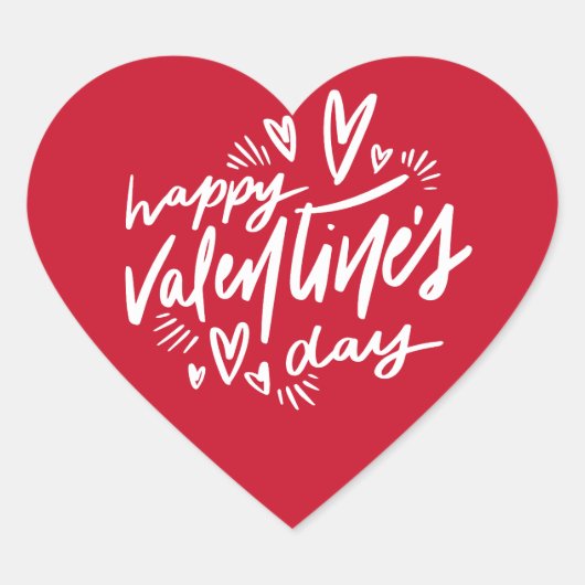 Happy Valentine's Day script Rood en Wit Hart Sticker (Voorkant)