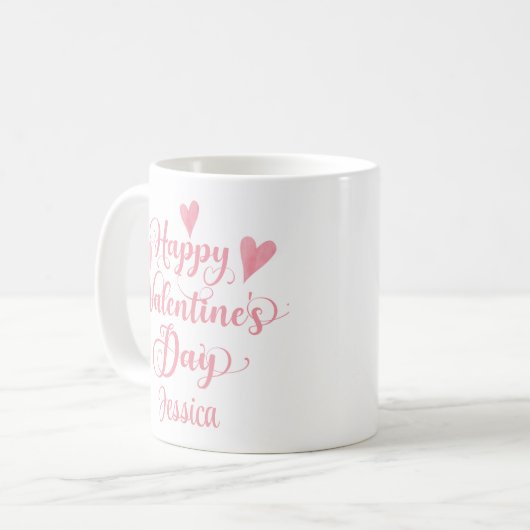 Happy Valentine's Day Script Schattige Pink Hearts Koffiemok (Voorkant links)