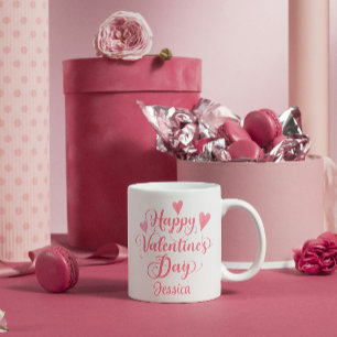Happy Valentine's Day Script Schattige Pink Hearts Koffiemok