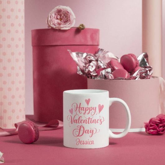 Happy Valentine's Day Script Schattige Pink Hearts Koffiemok