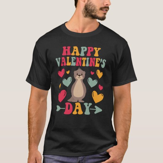 Happy Valentines Day Sea Otter Heart Love Groovy T-shirt (Voorkant)