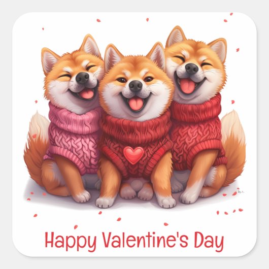 Happy Valentines Day Shiba Inu Dogs Vierkante Sticker (Voorkant)
