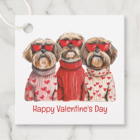 Happy Valentines Day Shih Tzu Dogs Bedankjes Labels (Voorkant)