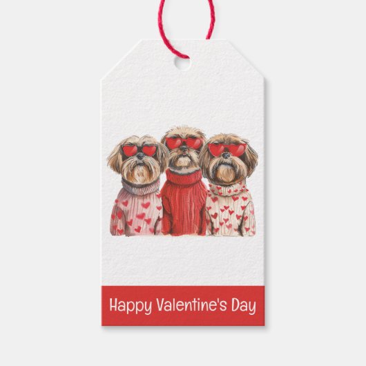 Happy Valentines Day Shih Tzu Dogs Cadeaulabel (Voorkant)