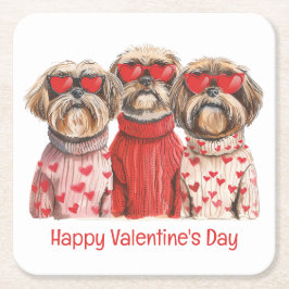 Happy Valentines Day Shih Tzu Dogs Kartonnen Onderzetters