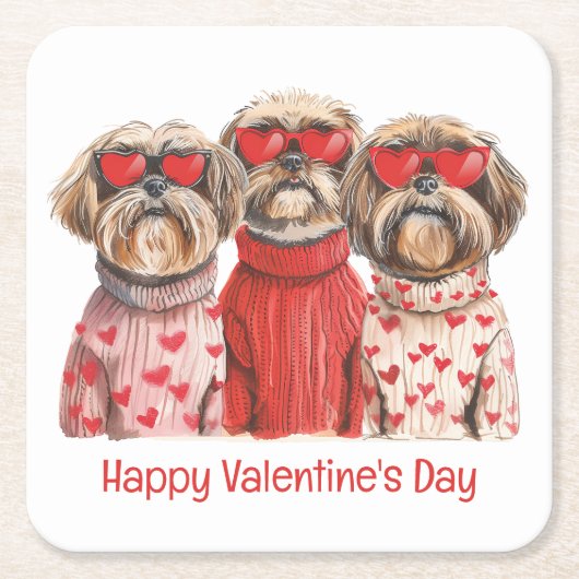 Happy Valentines Day Shih Tzu Dogs Kartonnen Onderzetters (Voorkant)