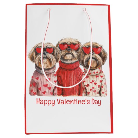 Happy Valentines Day Shih Tzu Dogs Medium Cadeauzakje (Voorkant)