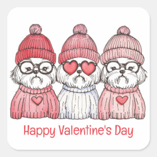 Happy Valentines Day Shih Tzu Dogs Vierkante Sticker