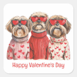 Happy Valentines Day Shih Tzu Dogs Vierkante Sticker