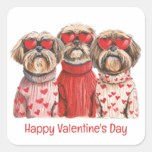 Happy Valentines Day Shih Tzu Dogs Vierkante Sticker