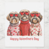 Happy Valentines Day Shih Tzu Dogs Wijn Etiket (Enkel label)