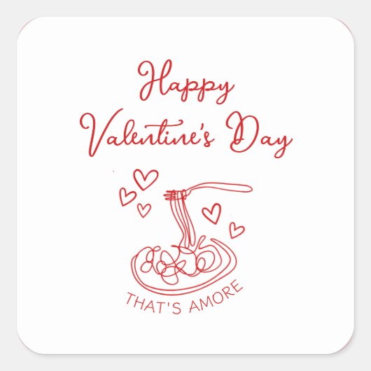 Happy Valentine's Day Simple That's Amore Red Vierkante Sticker (Voorkant)