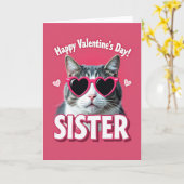 Happy Valentines Day Sister Cat Card Kaart (Gele Bloem)
