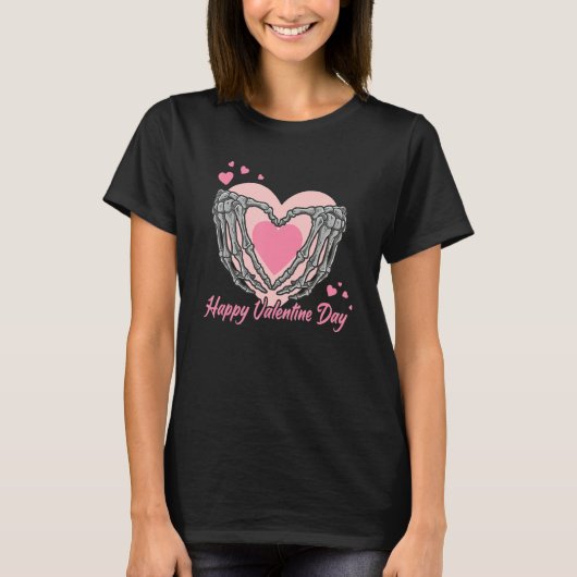 Happy Valentine's Day Skeleton Hand Heart Love Mat T-shirt (Voorkant)