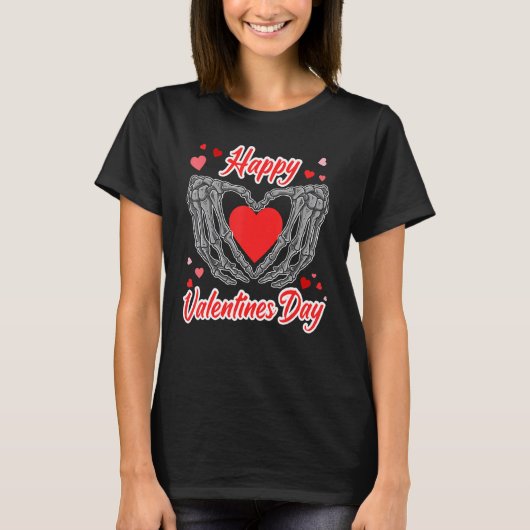 Happy Valentines Day Skull Hands Heart Pink Goth A T-shirt (Voorkant)