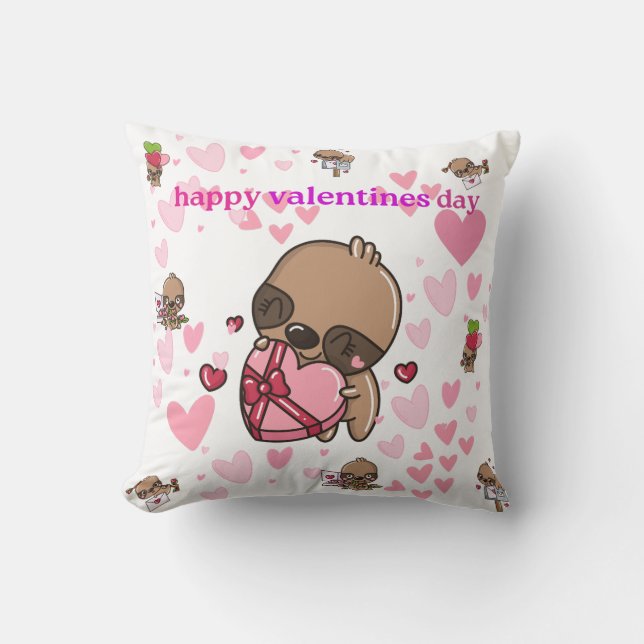 Happy Valentine's Day Sloth Sierkussen (Voorkant)
