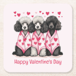 Happy Valentines Day Standaard Poedel Honden Kartonnen Onderzetters