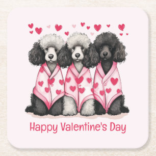 Happy Valentines Day Standaard Poedel Honden Kartonnen Onderzetters
