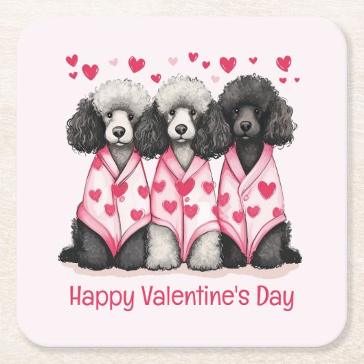 Happy Valentines Day Standaard Poedel Honden Kartonnen Onderzetters (Voorkant)