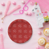 Happy Valentines Day Text Pattern Stylish Round Papieren Bordje (Feest)