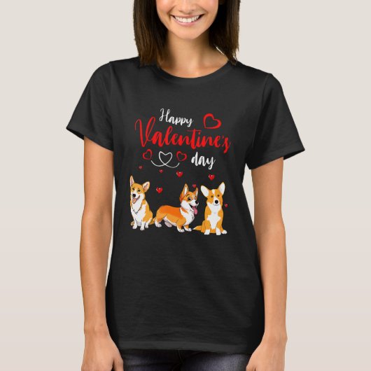 Happy Valentine's Day Three Cute Corgi Dogs Lover T-shirt (Voorkant)