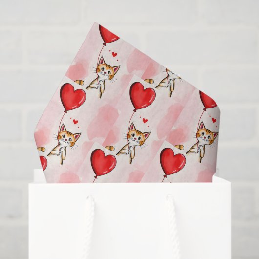 Happy Valentine's Day Tissue Paper Cat Red Hearts Tissuepapier (Cadeauzakje)