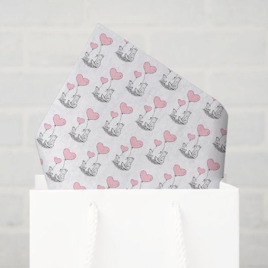 Happy Valentine's Day Tissue Paper Fox Pink Hearts Tissuepapier (Cadeauzakje)