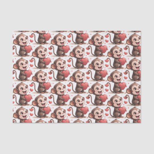 Happy Valentine's Day Tissue Paper Monkey Hearts Tissuepapier (Voorkant)