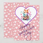 Happy Valentines Day, tono rosa adorable conejito Feestdagenkaart (Voorkant / Achterkant)