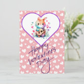 Happy Valentines Day, tono rosa adorable conejito Feestdagenkaart (Staand voorkant)