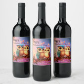 Happy Valentine's Day Tortelduifjes Wijn Etiket (Flessen)