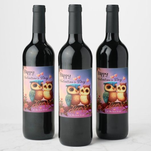Happy Valentine's Day Tortelduifjes Wijn Etiket (Flessen)