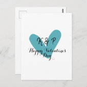 Happy Valentine's day turquoise heart name letter Briefkaart (Voorkant / Achterkant)
