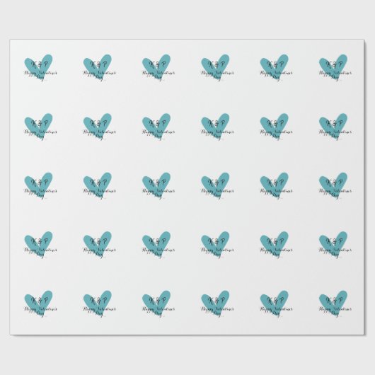 Happy Valentine's day turquoise heart name letter  Cadeaupapier (Vlak)