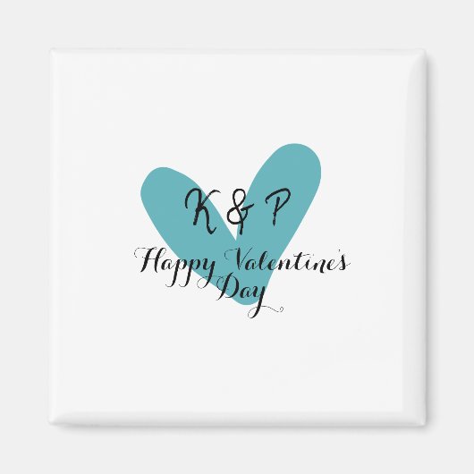 Happy Valentine's day turquoise heart name letter Magneet (Voorkant)