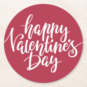 Happy Valentine's Day Typografie   Papieren Onderz Ronde Kartonnen Onderzetter