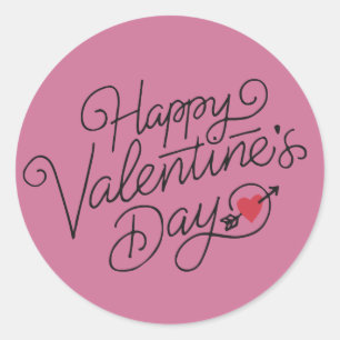 Happy Valentine's Day Typografie Stickerzegel Ronde Sticker