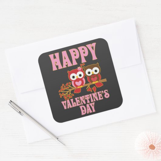 Happy Valentine's Day Vierkante Sticker (Envelop)