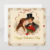 Happy Valentine's Day Vintage Romantic Couple  Feestdagenkaart (Voorkant / Achterkant)