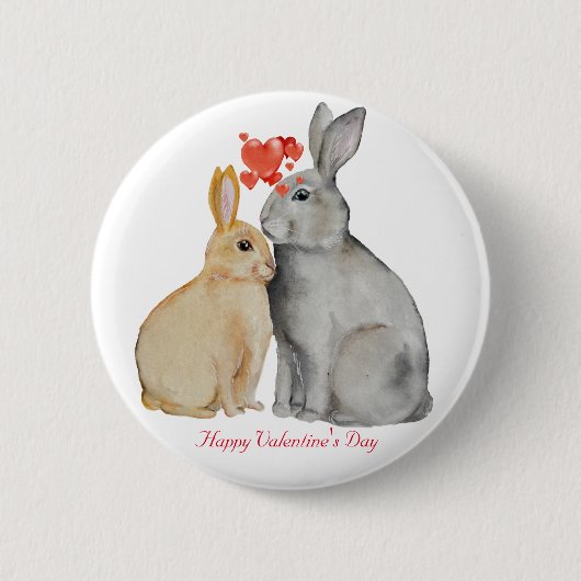 Happy Valentine's Day waterverf bunnies Button (Voorkant)