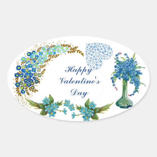 Happy Valentines Day  Waterverf Floral Ovale Sticker (Voorkant)