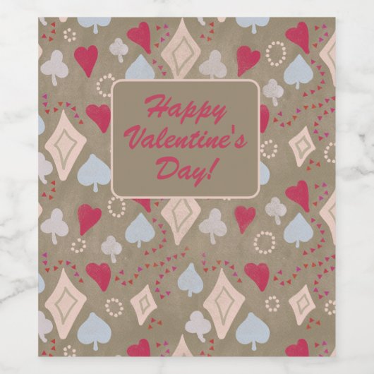 Happy Valentines Day Whimsical Heart Pattern Wijn Etiket (Enkel label)