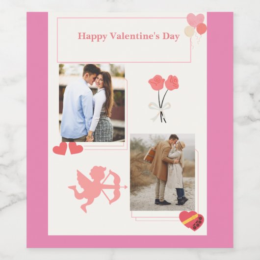 Happy Valentine's Day Wijn Etiket (Enkel label)