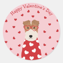 Happy Valentines Day Wire Fox Terrier Dog Ronde Sticker
