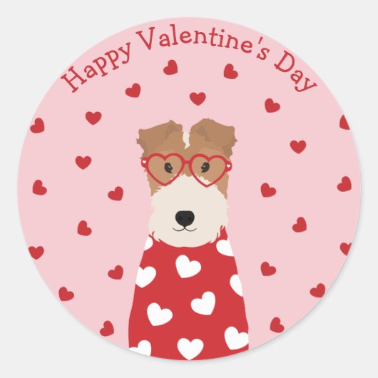Happy Valentines Day Wire Fox Terrier Dog Ronde Sticker (Voorkant)
