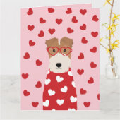 Happy Valentines Day Wire Fox Terrier Dog Roze Kaart (Gele Bloem)